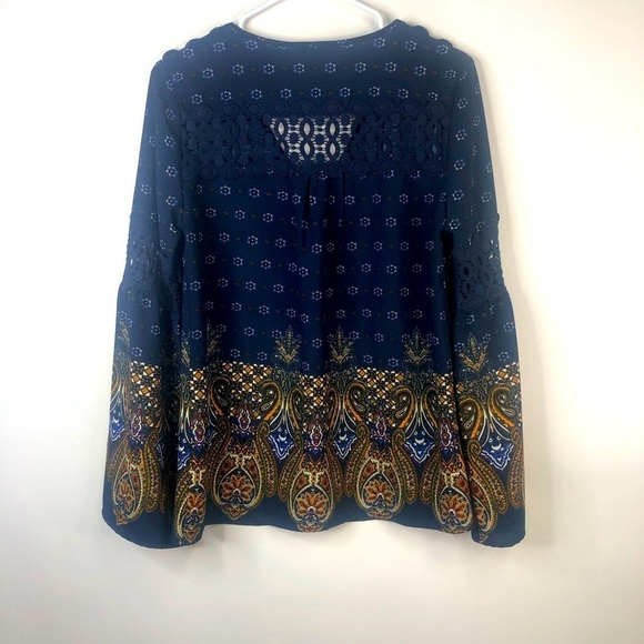 Charlotte Russe navy blue pattern cut lace detail v neck long sleeve top S - Picture 5 of 9